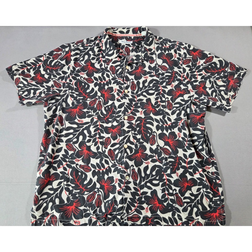 Tommy Bahama IslandZone Mens XXL Black Red Floral Hawaiian Silk Camp Shirt